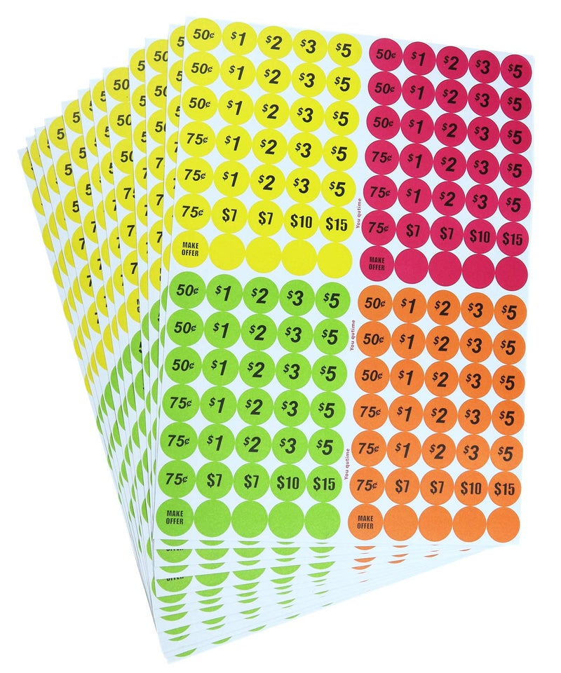 YouquTime Garage Sale Price Stickers Pack of 4060 3/4"" Round Bright Colors Label Stickers (with Price) - Image 1